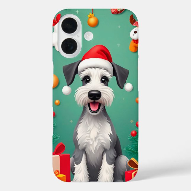 Funda iPhone 16 Perro sonriente con sombrero de Santa (Reverso )