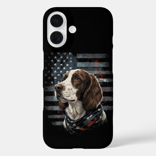 Funda iPhone 16 Perro Springer Spaniel Bandera Americana (Reverso )