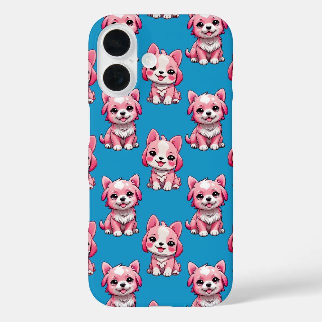 Funda iPhone 16 Perros rosados lindos - Azul (Reverso )