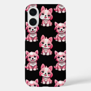 Funda iPhone 16 Perros rosados lindos - Negro