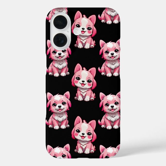 Funda iPhone 16 Perros rosados lindos - Negro  (Reverso )