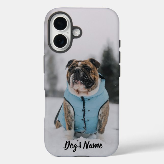 Funda iPhone 16 Personaliza tu foto y nombre de Bulldog (Reverso )