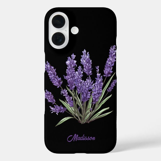 Funda iPhone 16 Personalizable de flores silvestres púrpura modern (Reverso )