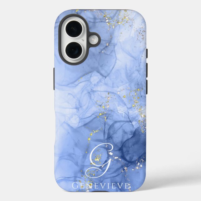 Funda iPhone 16 Personalizable de tinta de alcohol azul Azure Wate (Reverso )