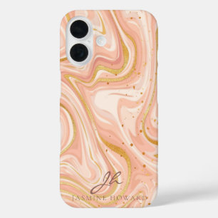 Funda iPhone 16 Personalizable Purpurina de oro de marble de paste