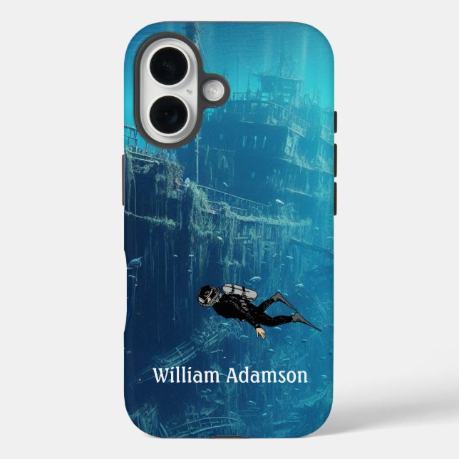 Funda iPhone 16 Personalización del buceo en barco hundido (Reverso )