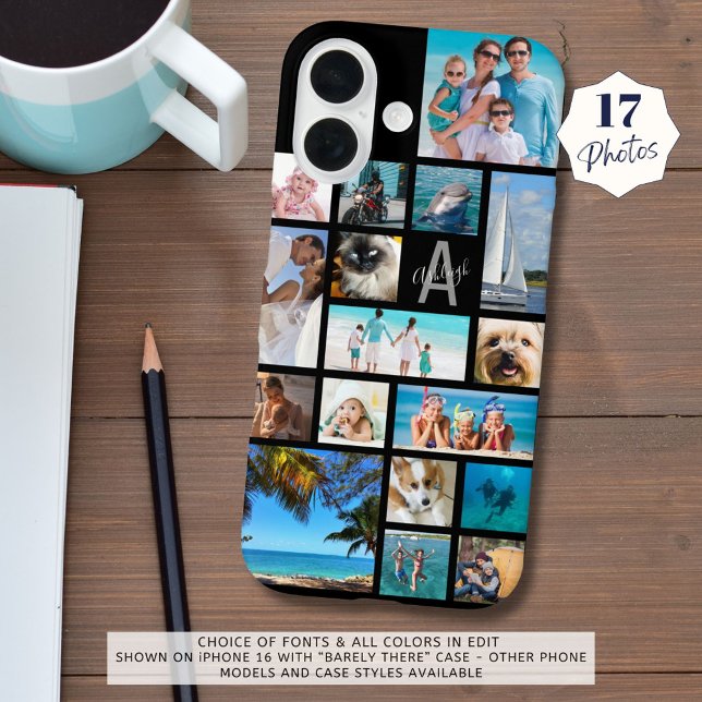 Funda iPhone 16 Personalizado 17 Collage de fotos Monograma Nombre (Subido por el creador)