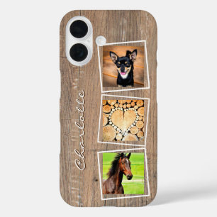 Funda iPhone 16 Personalizado 3 Collage de fotos Nombre del monogr