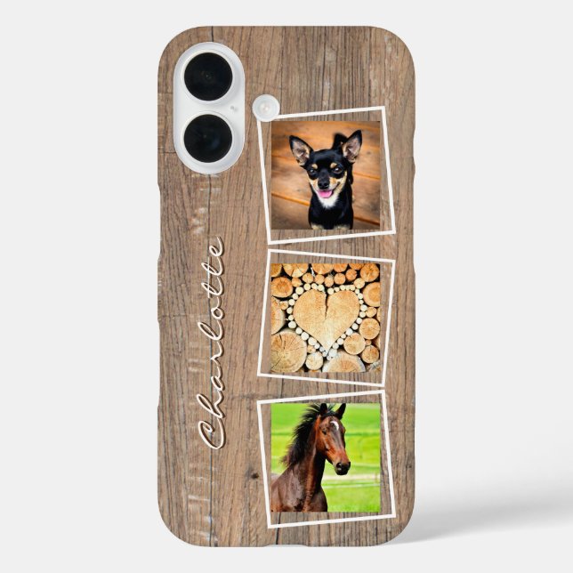 Funda iPhone 16 Personalizado 3 Collage de fotos Nombre del monogr (Reverso )