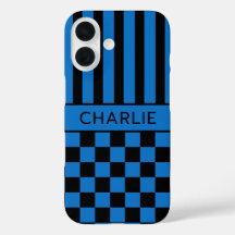 Personalizado con Cuadros Negros y Azules Rayados