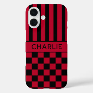 Funda iPhone 16 Personalizado con Cuadros Negros y Rojos