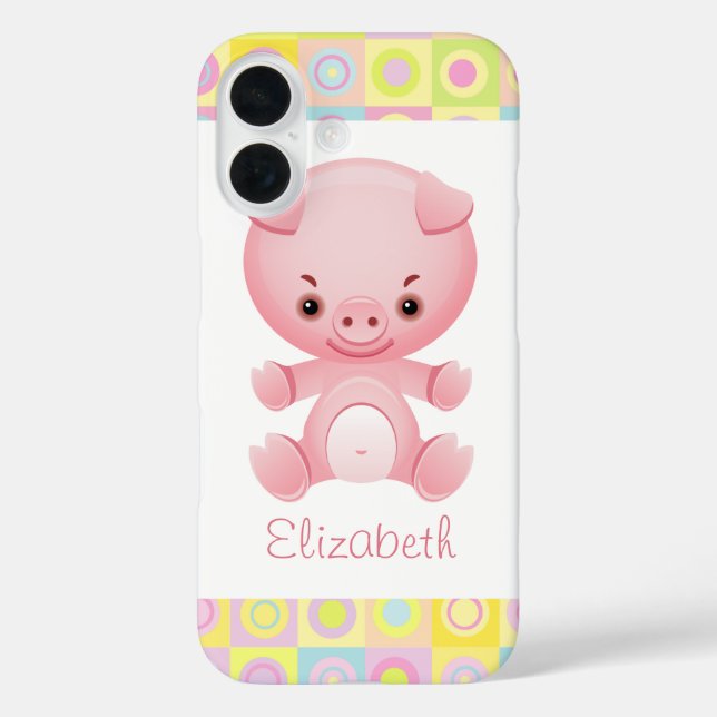 Funda iPhone 16 Personalizado Cute Kawaii Cerdo Rosa (Reverso )