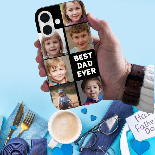 Funda iPhone 16 Personalizado de 6 Collages de fotos "Mejor Papá D (Custom 6-Photo Collage "Best Dad Ever" Case-Mate iPhone 16 Case)