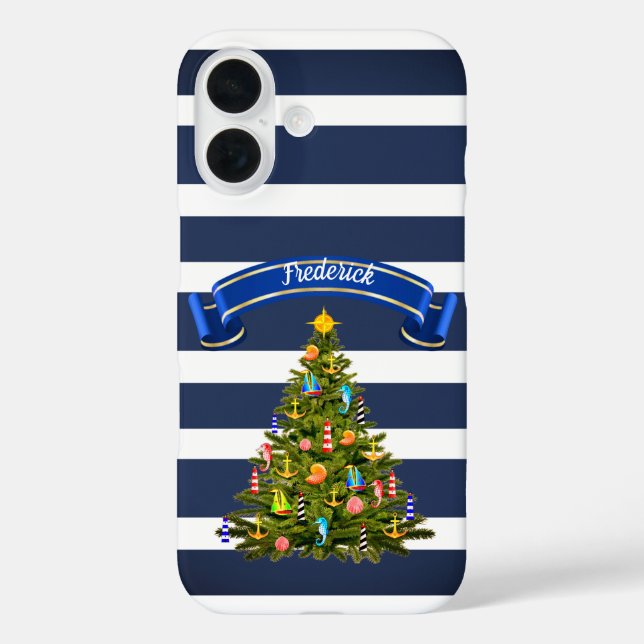 Funda iPhone 16 Personalizado de árbol de Navidad náutico (Reverso )