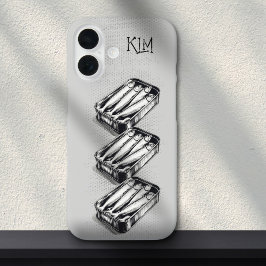 Funda iPhone 16 Personalizado de dibujo de zardina gris