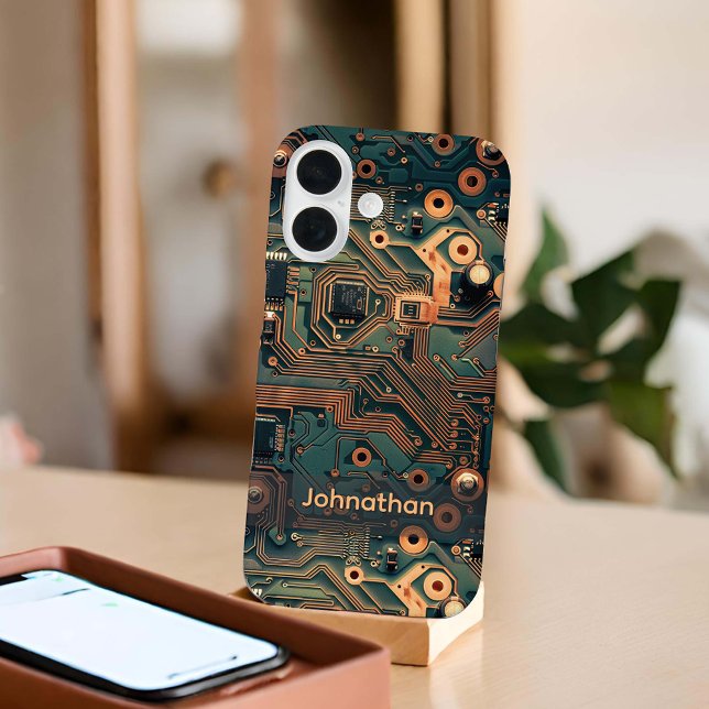 Funda iPhone 16 Personalizado de la placa del circuito Verde azula (Subido por el creador)
