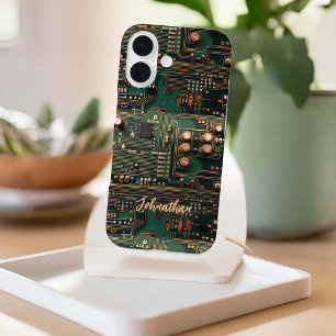 Funda iPhone 16 Personalizado de patrón de placa del circuito verd