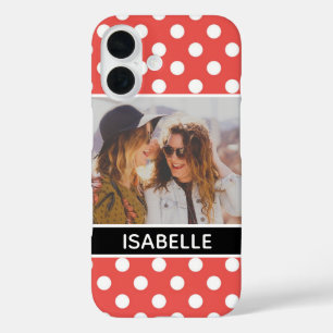 Funda iPhone 16 Personalizado lindo Red Polka Dot Foto personaliza