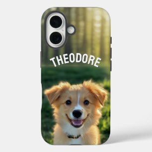 Funda iPhone 16 Personalizado Mascota Foto y nombre de perro