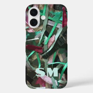 Funda iPhone 16 Personalizado Monograma Abstracto Inicial Bandas V