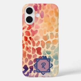 Funda iPhone 16 Personalizado Monograma acuarela colorante artísti