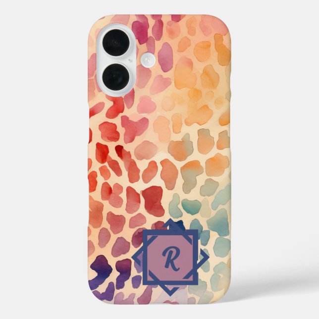 Funda iPhone 16 Personalizado Monograma acuarela colorante artísti (Reverso )