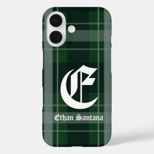 Funda iPhone 16 Personalizado Monograma Dark Green Plaid