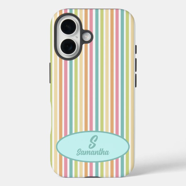 Funda iPhone 16 Personalizado Monograma Tiras Pastel Alegre (Reverso )