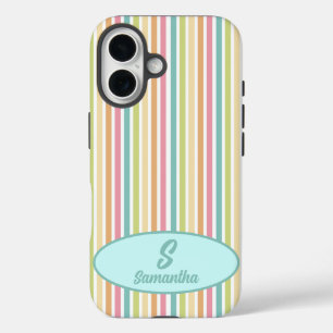 Funda iPhone 16 Personalizado Monograma Tiras Pastel Alegre