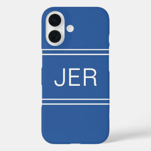 Funda iPhone 16 Personalizado Monogramed Initials Modern Blue Temp