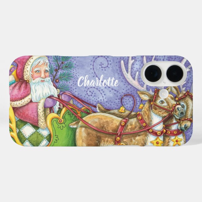Funda iPhone 16 Personalizado Navidades Santa Claus Sleigh Reindee (Reverso (Horizontal))