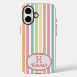 Funda iPhone 16 Personalizado Nombre Monograma Tiras Pastel Alegre