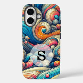 Funda iPhone 16 Personalizado Plantilla Psicodelic Wavy Imprimir