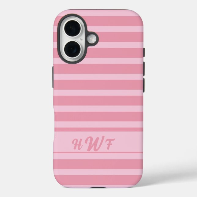 Funda iPhone 16 Personalizado Rosa Monocromático Rayado Lindo (Reverso )