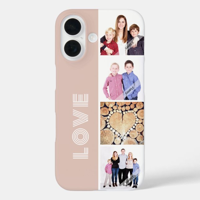 Funda iPhone 16 Personalizado rosa Rubor 4 Collage de fotos Famili (Reverso )