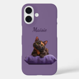 Funda iPhone 16 Personalizado Tortoiseshell Kitten en un colchón m