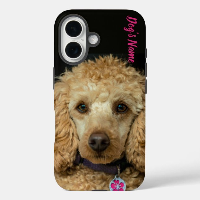 Funda iPhone 16 Personalizado tu foto y nombre de perro caniche (Reverso )