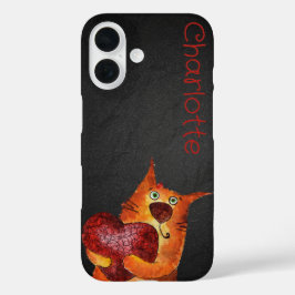 Funda iPhone 16 Personalizados de naranja lindo nombre carbón