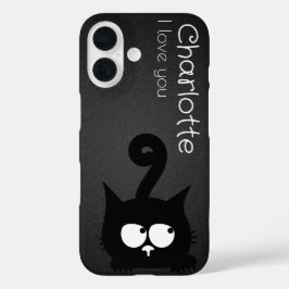 Funda iPhone 16 Personalizados negros cortos gatos nombre carbón