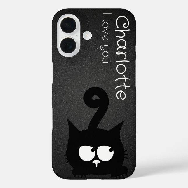 Funda iPhone 16 Personalizados negros cortos gatos nombre carbón (Reverso )