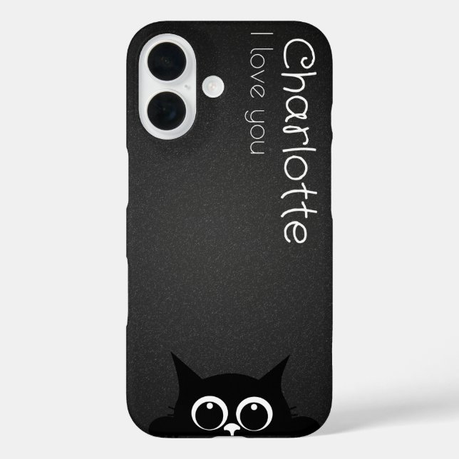 Funda iPhone 16 Personalizados negros cortos gatos nombre carbón (Reverso )