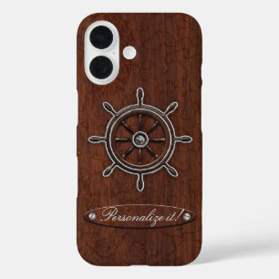 Funda iPhone 16 ¡Personalízalo! Rueda De Mahogany Náutica Húmeda