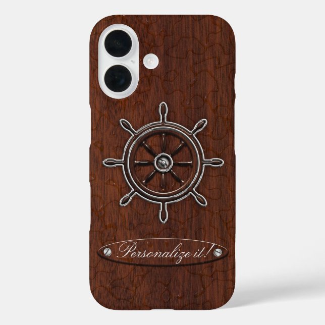 Funda iPhone 16 ¡Personalízalo! Rueda De Mahogany Náutica Húmeda (Reverso )