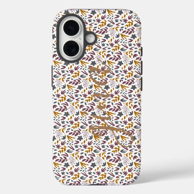 Funda iPhone 16 Personalizar de patrón botánico (Reverso )