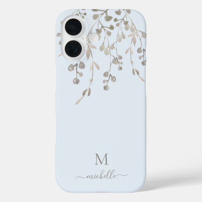 Funda iPhone 16 Personalized Botanical Watercolor Monogram Blue (Reverso )