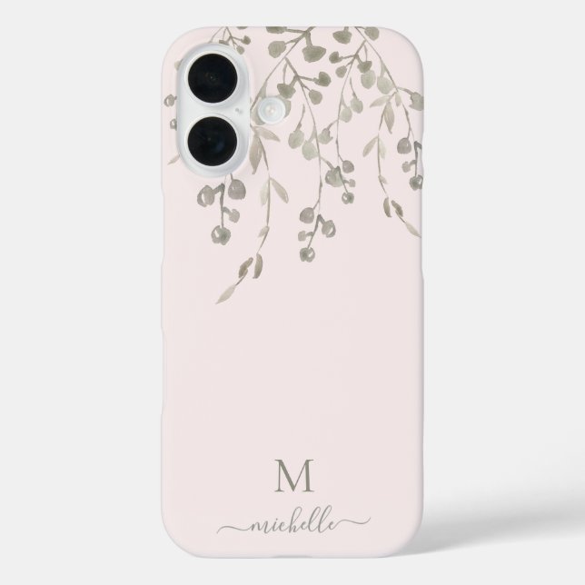 Funda iPhone 16 Personalized Botanical Watercolor Monogram Pink (Reverso )