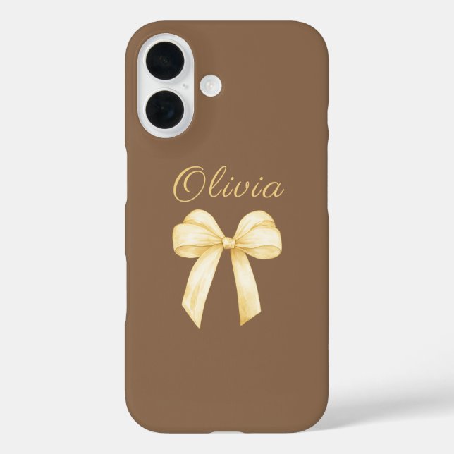 Funda iPhone 16 Personalized Bow Brown Aesthetic Coquette (Reverso )