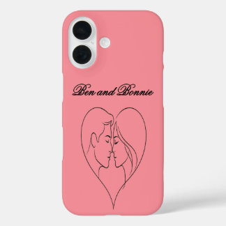 Funda iPhone 16 Personalized Couple's Heart Silhouette iPhone Case