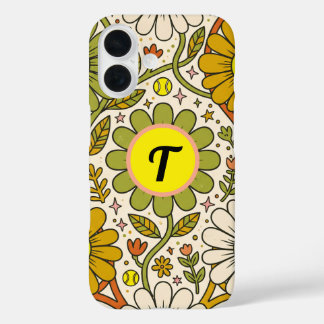 Funda iPhone 16 Personalized Groovy Floral Tennis Monogram