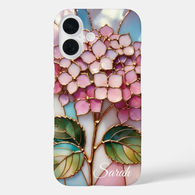 Funda iPhone 16 Personalized Hydrangea Phone Case Pink Floral (Reverso )